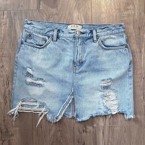 We The Free Asymmetrical Distressed Denim Mini Skirt